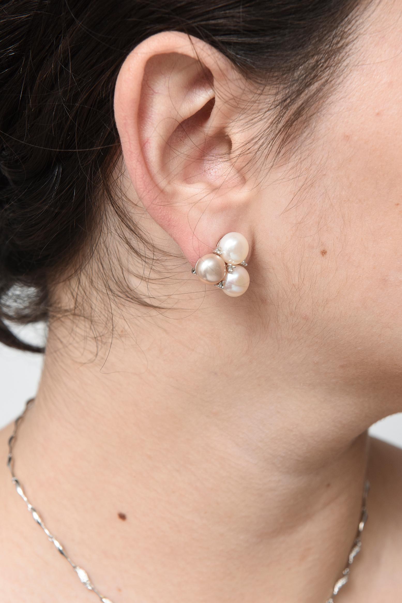 Diamant und Perle Weißgold baumeln Halskette und Ohrring Suite im Angebot 7
