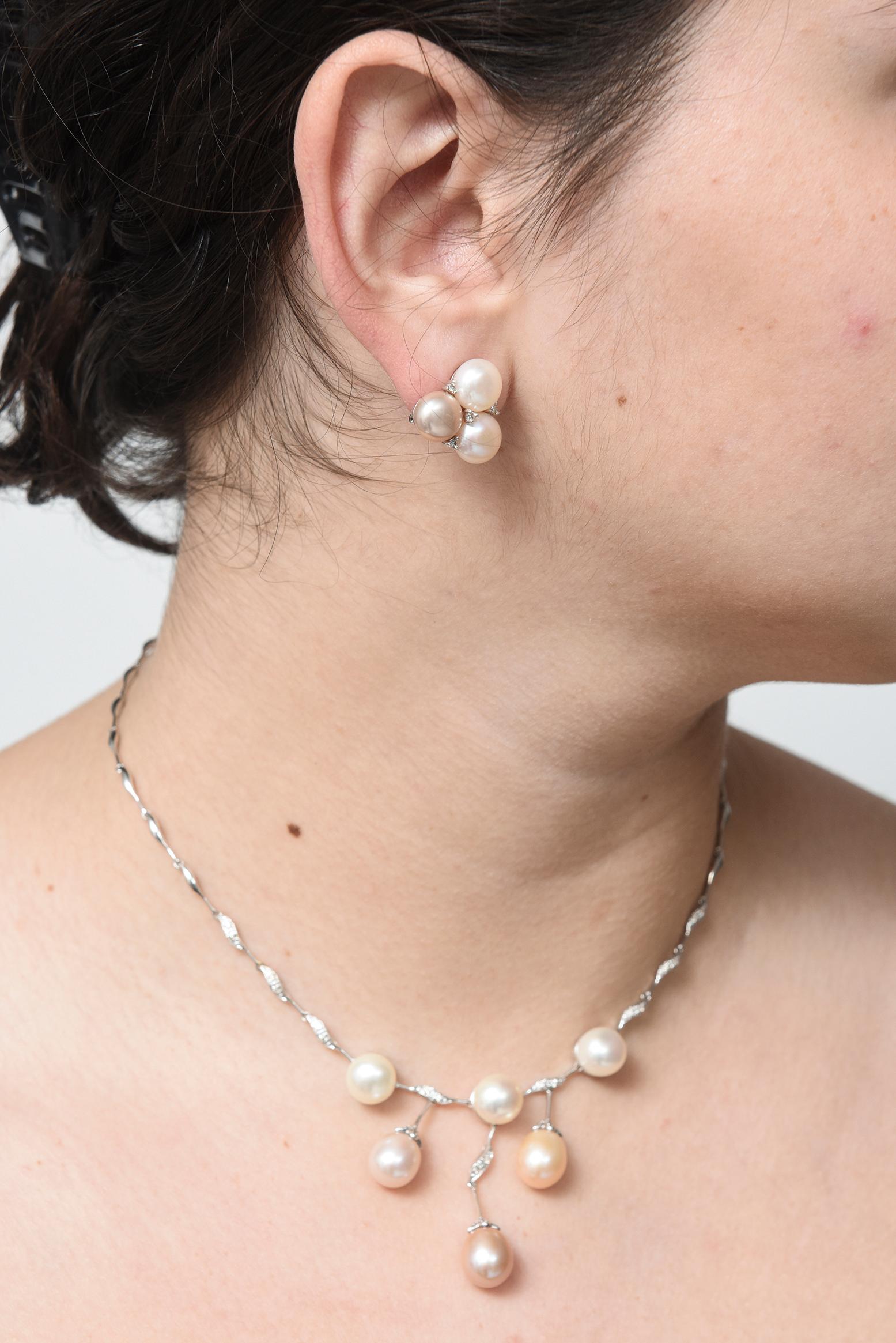 Diamant und Perle Weißgold baumeln Halskette und Ohrring Suite im Angebot 8