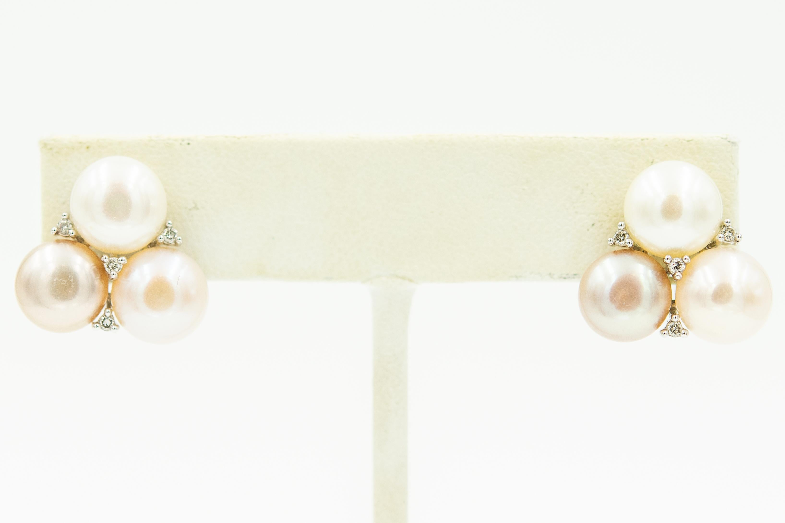 Diamant und Perle Weißgold baumeln Halskette und Ohrring Suite im Zustand „Gut“ im Angebot in Miami Beach, FL