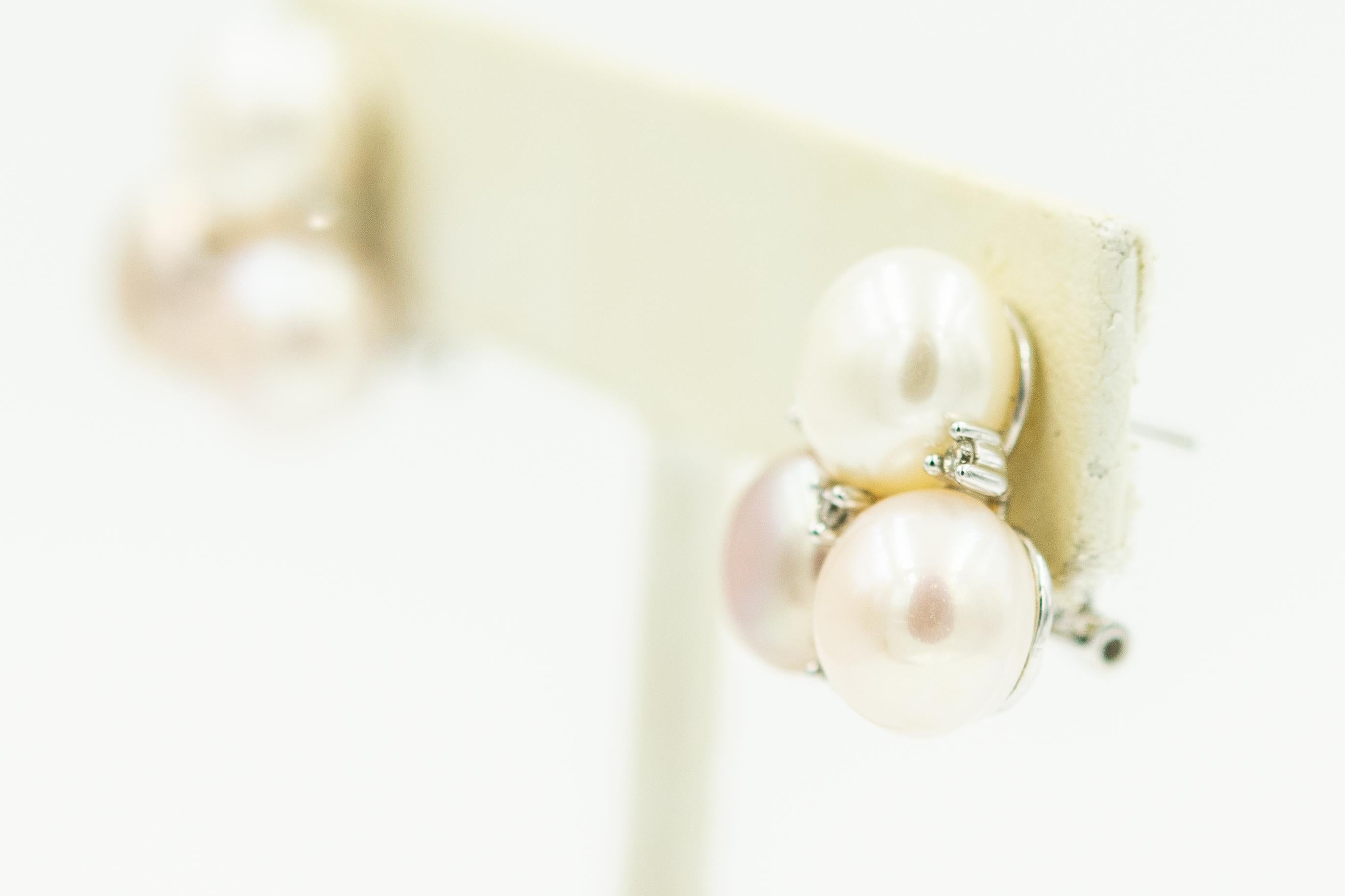 Diamant und Perle Weißgold baumeln Halskette und Ohrring Suite Damen im Angebot