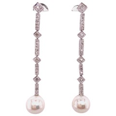 Retro Diamond and Pearl White Gold Earrings