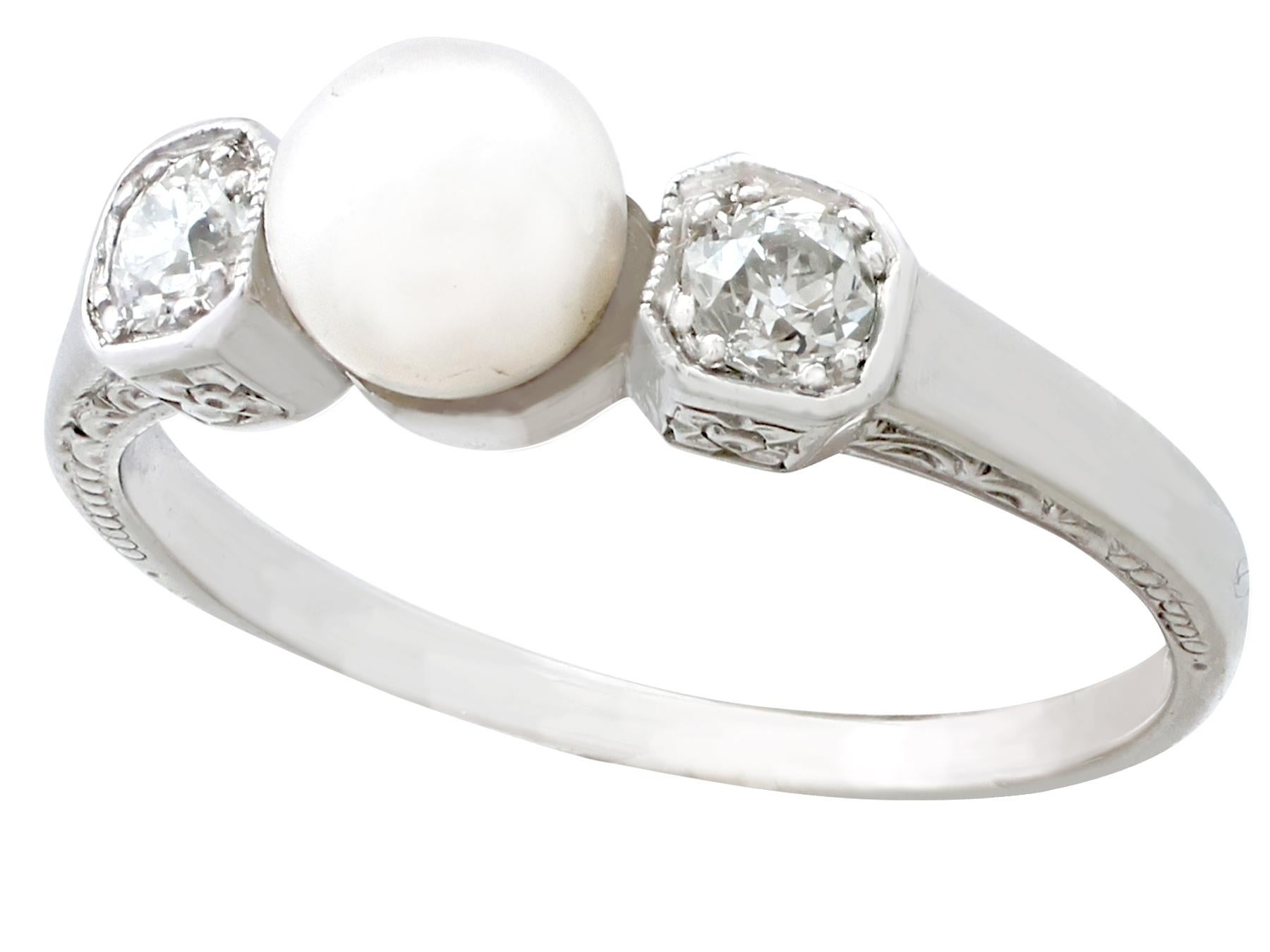 Women's Diamond and Pearl White Gold Trilogy Ring Antique, circa 1930