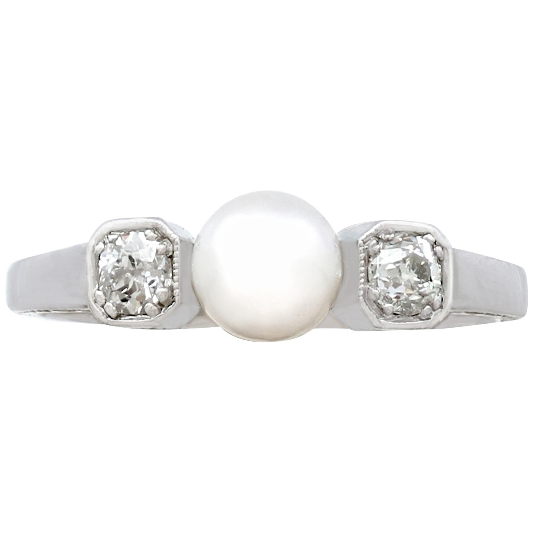 Diamond and Pearl White Gold Trilogy Ring Antique, circa 1930