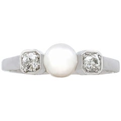 Diamond and Pearl White Gold Trilogy Ring Antique, circa 1930