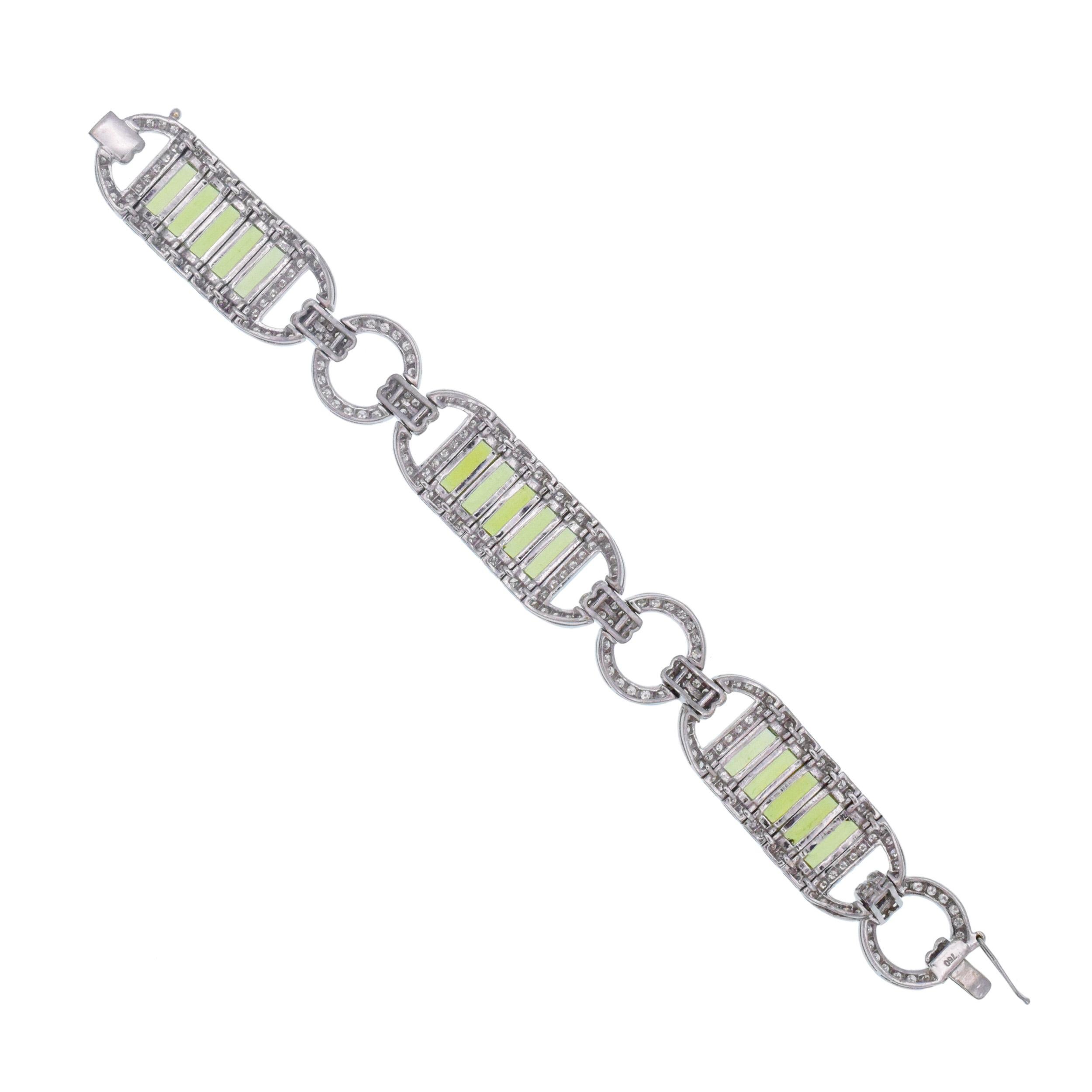 Diamond and Peridot 18k White Gold Bracelet For Sale 1
