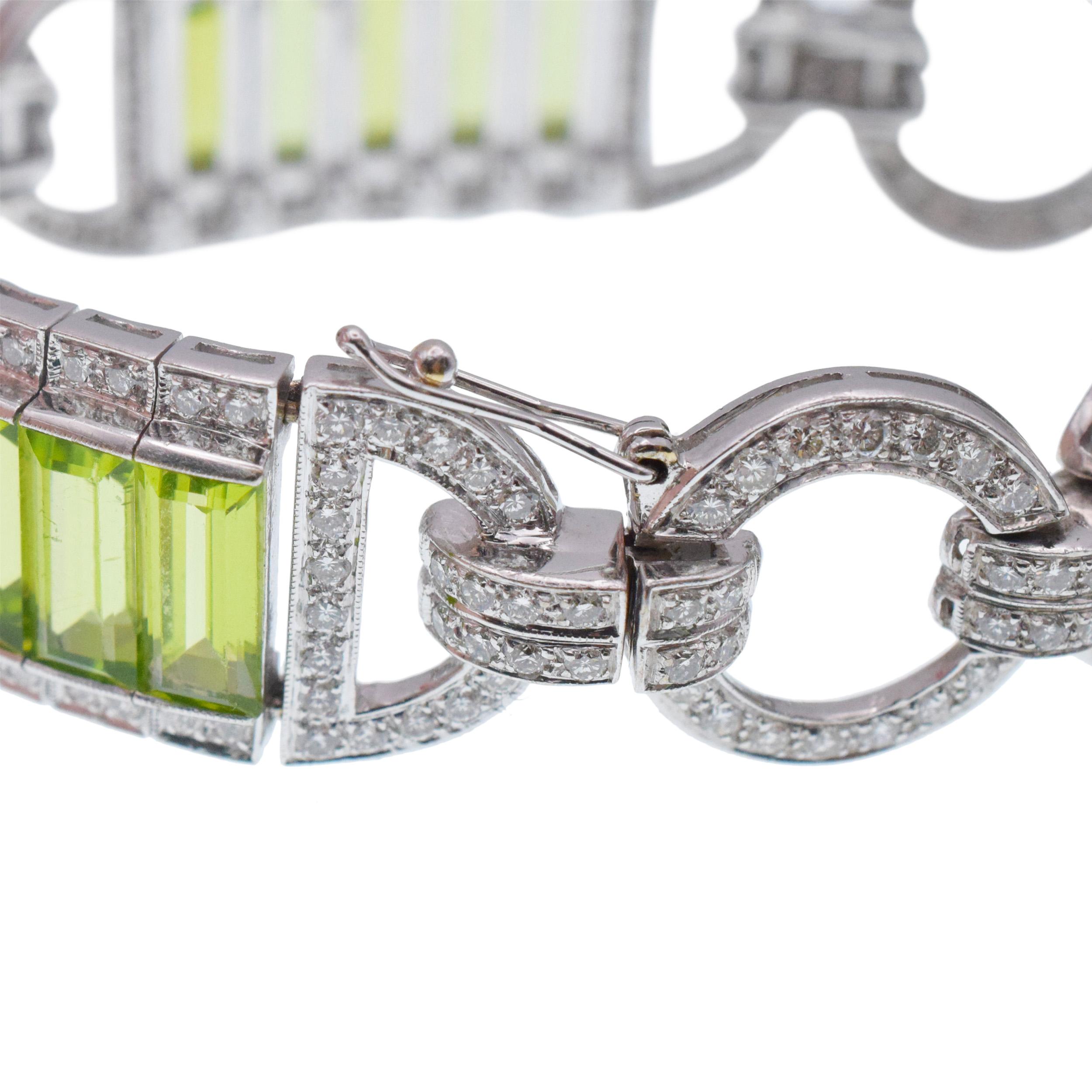 Diamond and Peridot 18k White Gold Bracelet For Sale 4