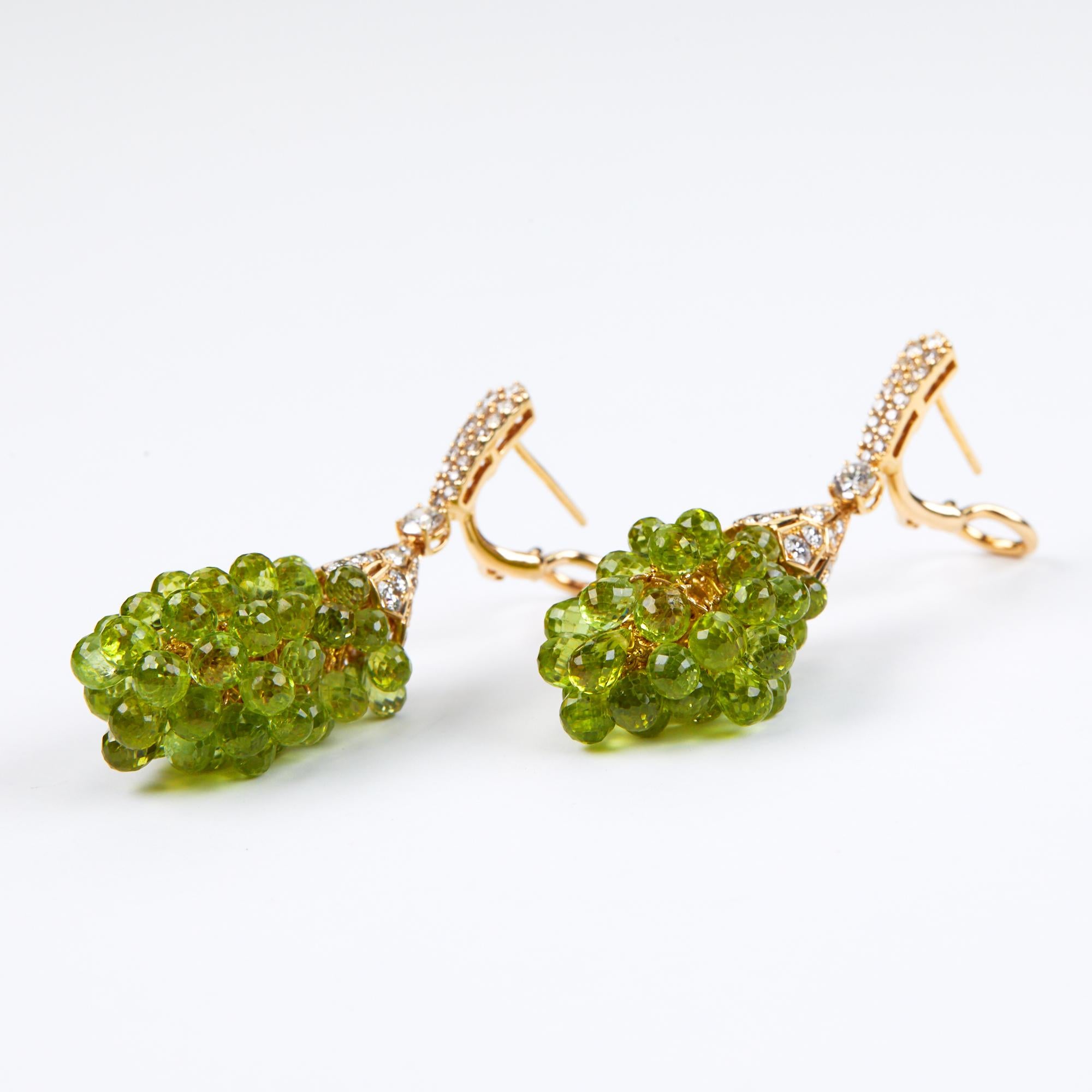 Contemporary Diamond and Peridot Chandelier Earrings Rose Gold