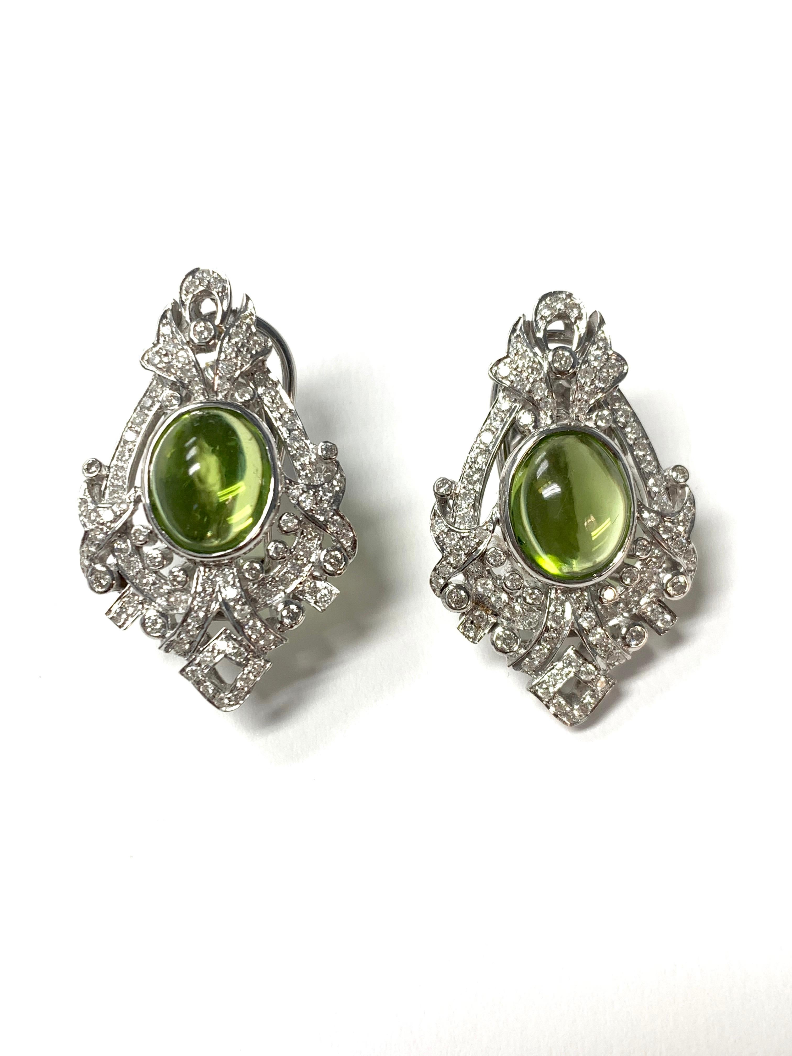Diamond and Peridot Stud Earrings in 18k White Gold For Sale 3