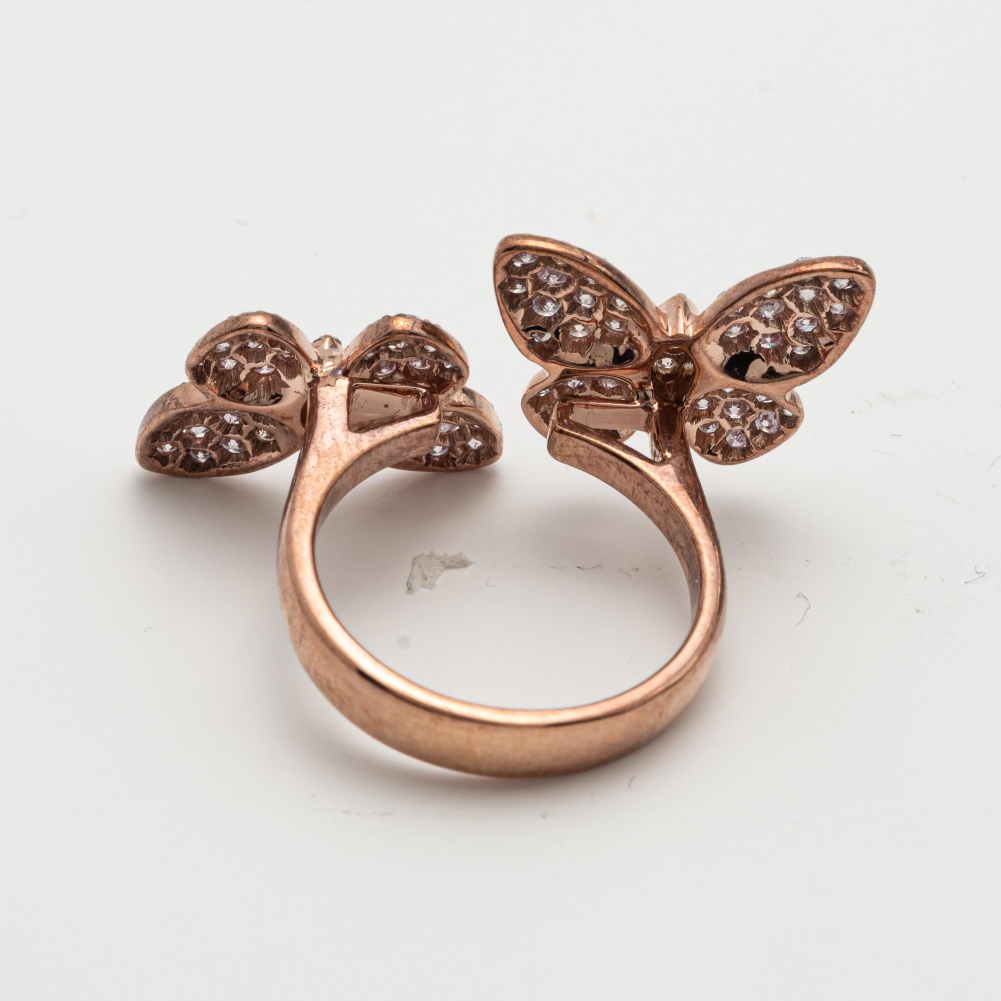 Diamond and Pink Diamond Ring Butterfly Ring In Good Condition In Palm Beach, FL