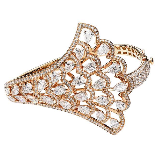 Wide Diamond Pink Gold Bangle For Sale at 1stDibs