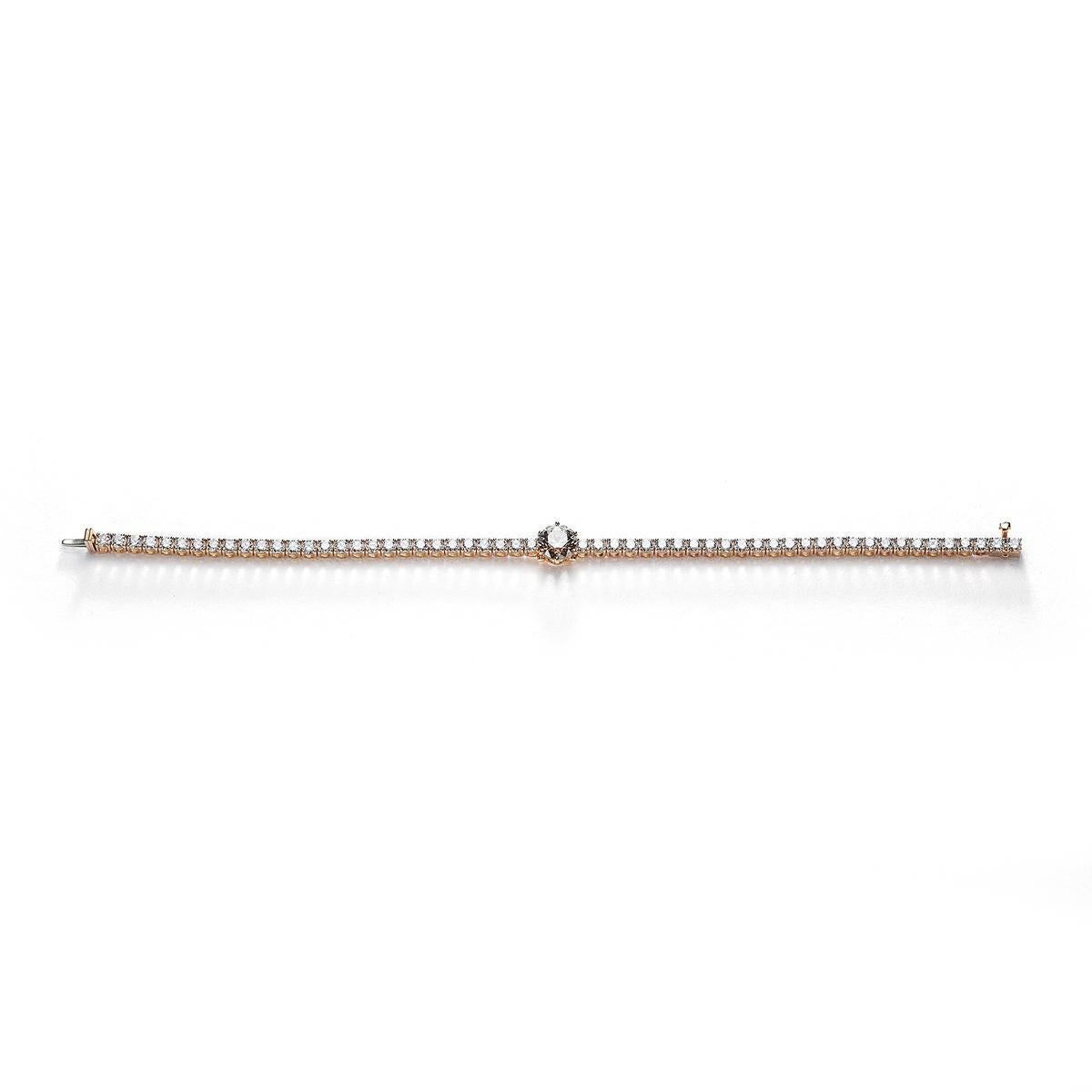 Bracelet in 18kt pink gold set with one brown diamond 1.56 cts and 56 diamonds 4.85 cts G VS1    