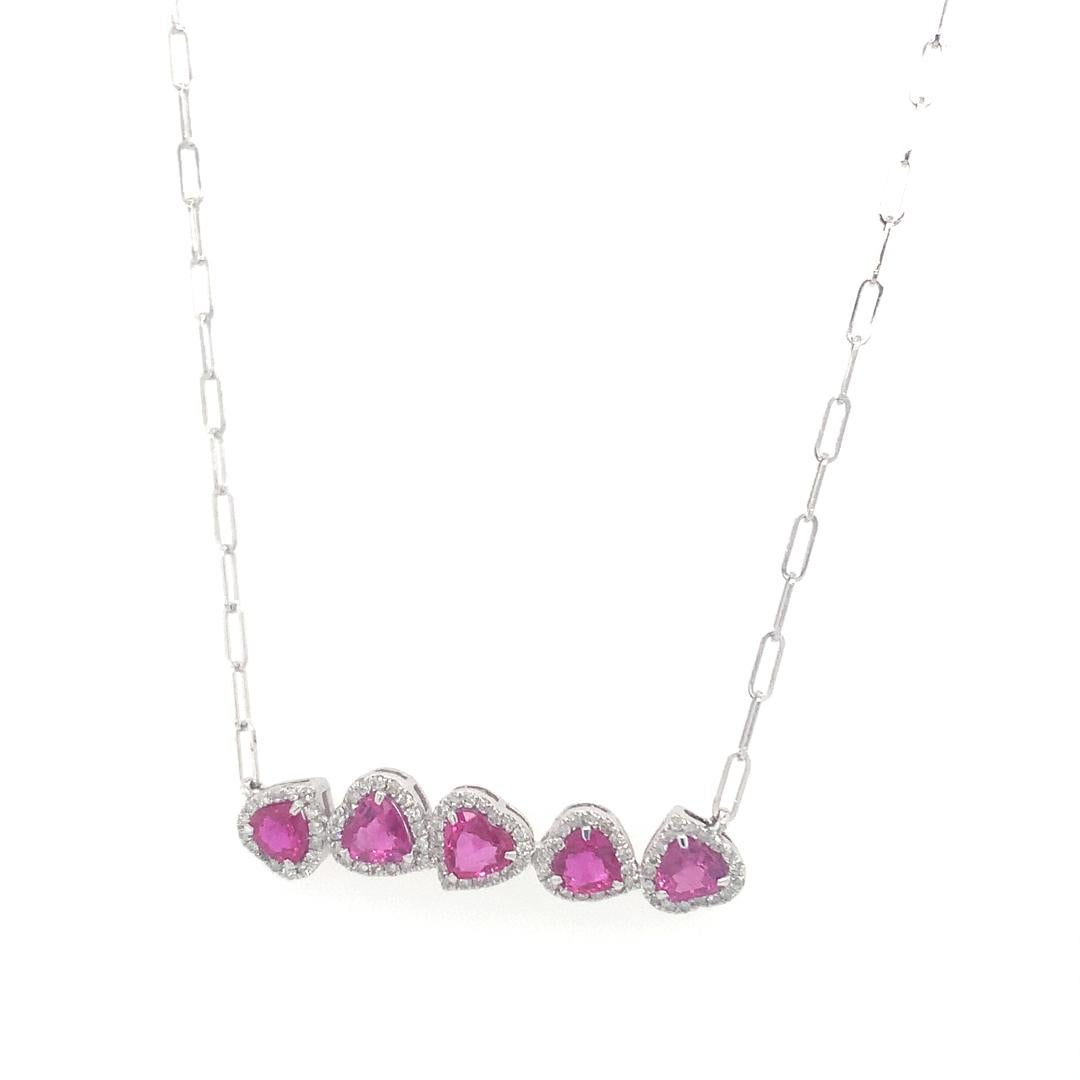 Diamond and pink sapphire 14 Kt gold necklace In New Condition For Sale In New York, NY