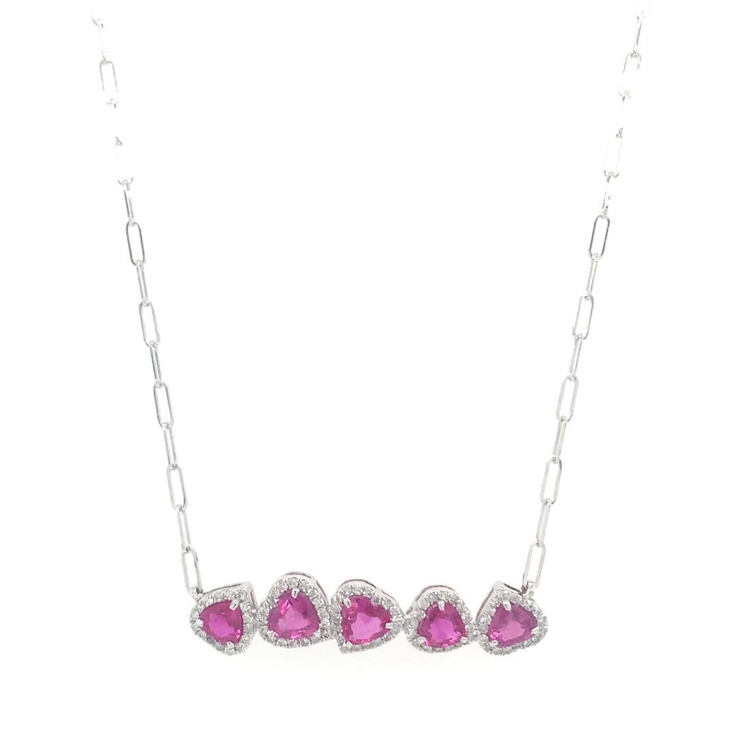 Women's Diamond and pink sapphire 14 Kt gold necklace For Sale