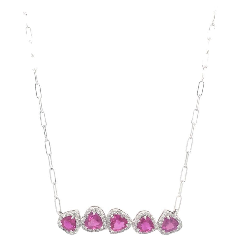 Halskette aus Diamant und rosa Saphir aus 14 Karat Gold im Angebot