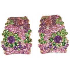 Diamond and Pink Sapphire and Tsavorite Hoop Earrings in 18 Karat Rose Gold