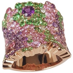 Diamond and Pink Sapphire and Tsavorite Ring in 18 Karat Rose Gold
