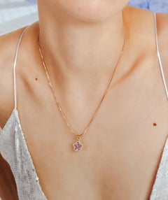 Cherry Blossom Pink Sapphire Diamond Flower Pendant in 18k Yellow Gold
