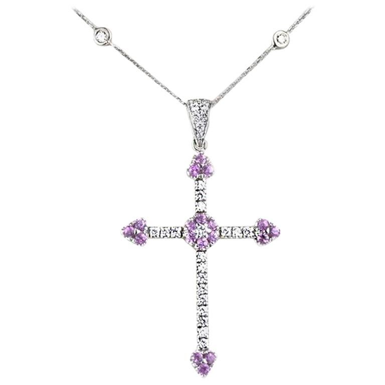 Diamond and Pink Sapphire Cross Pendant 1.50 Carat