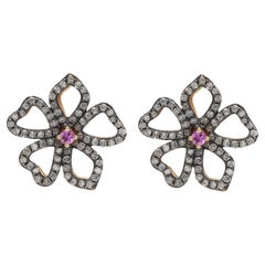 Orecchini con diamanti e zaffiri rosa Orecchini a fiore neri 14 carati