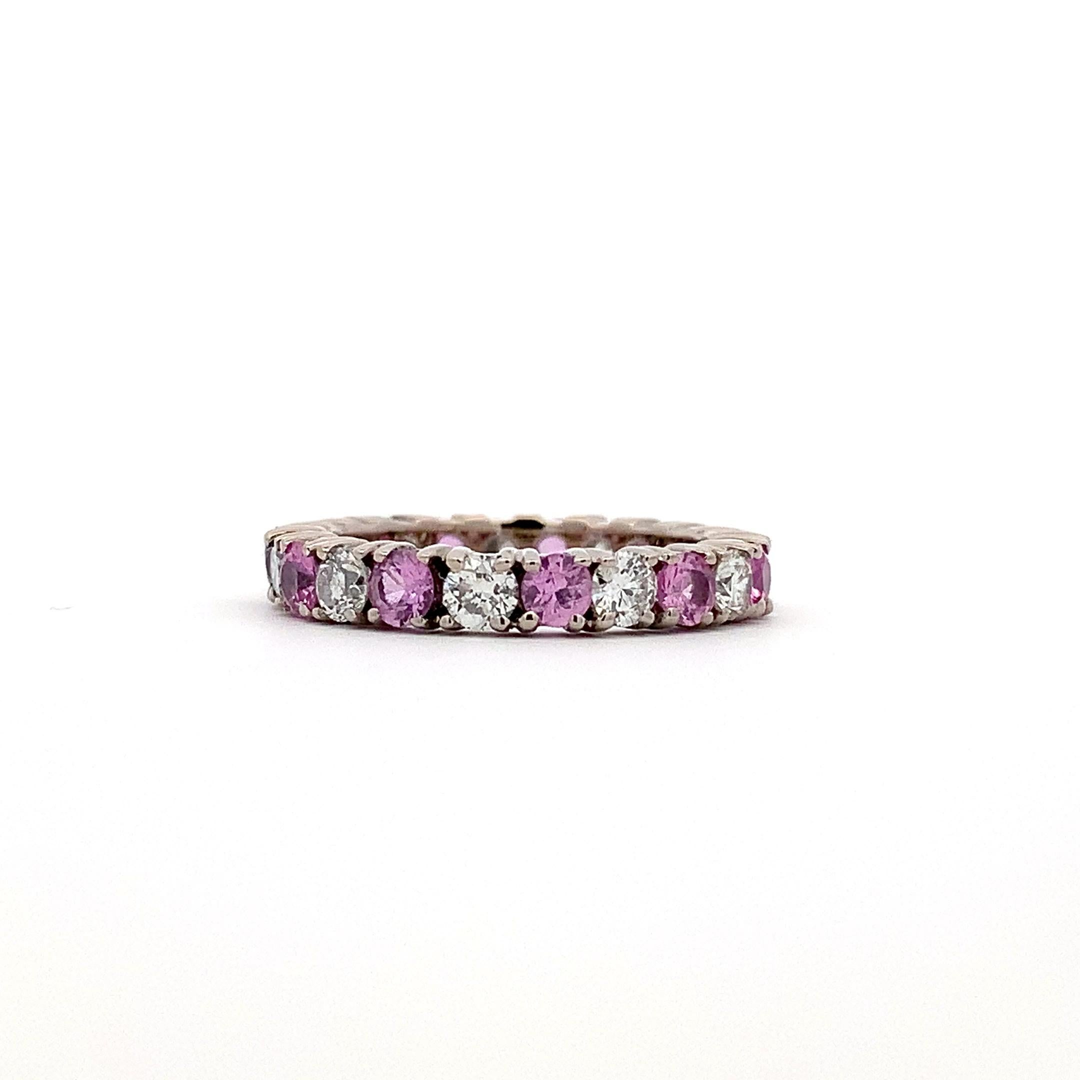 Donna Anello a eternità completa con diamante e zaffiro rosa in oro bianco 18 ct. in vendita