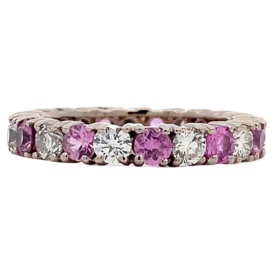 Diamond And Pink Sapphire Full Eternity Ring In 18ct White Gold