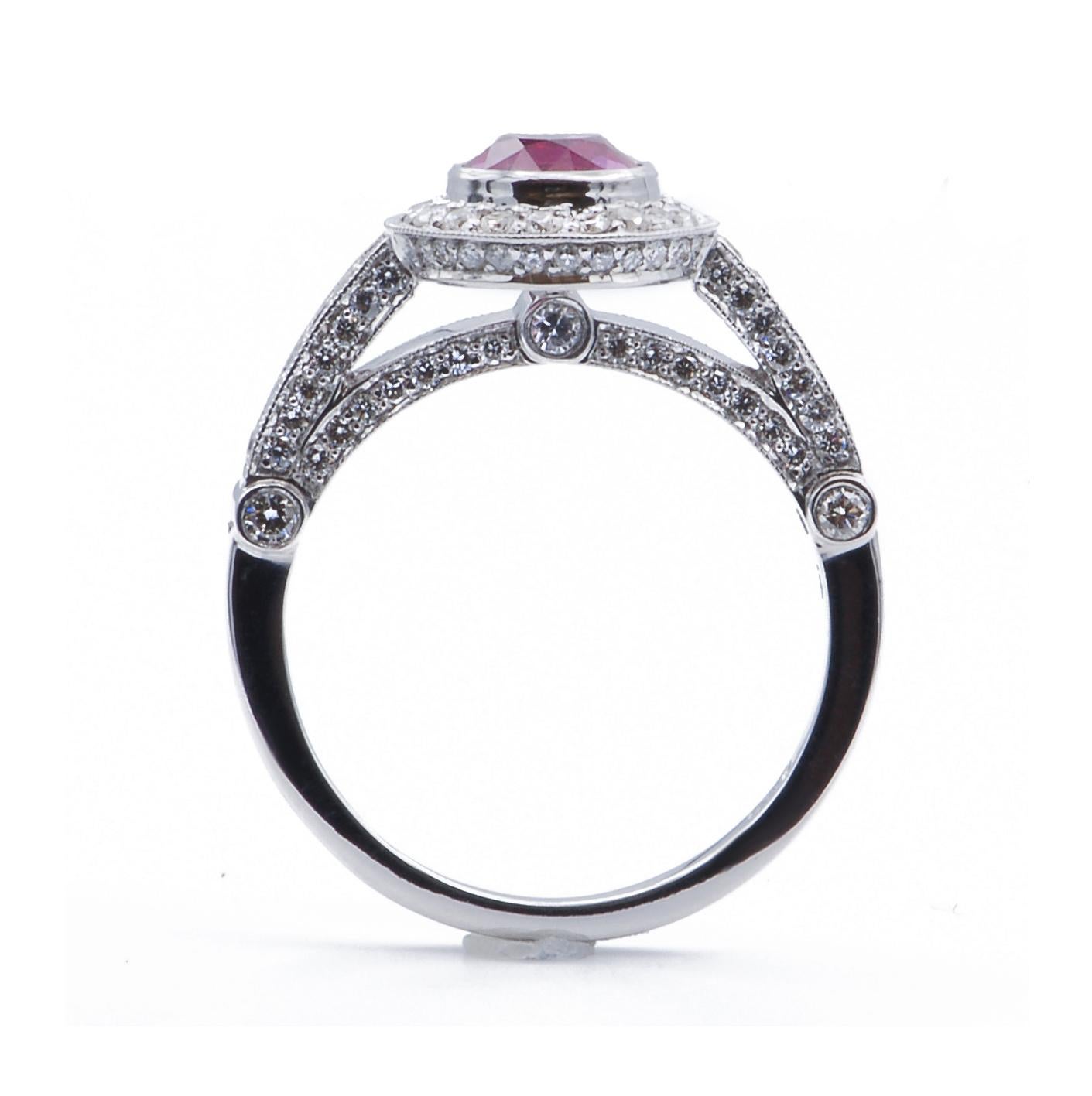 Round Cut Diamond and Pink Sapphire Gold Cocktail Ring For Sale