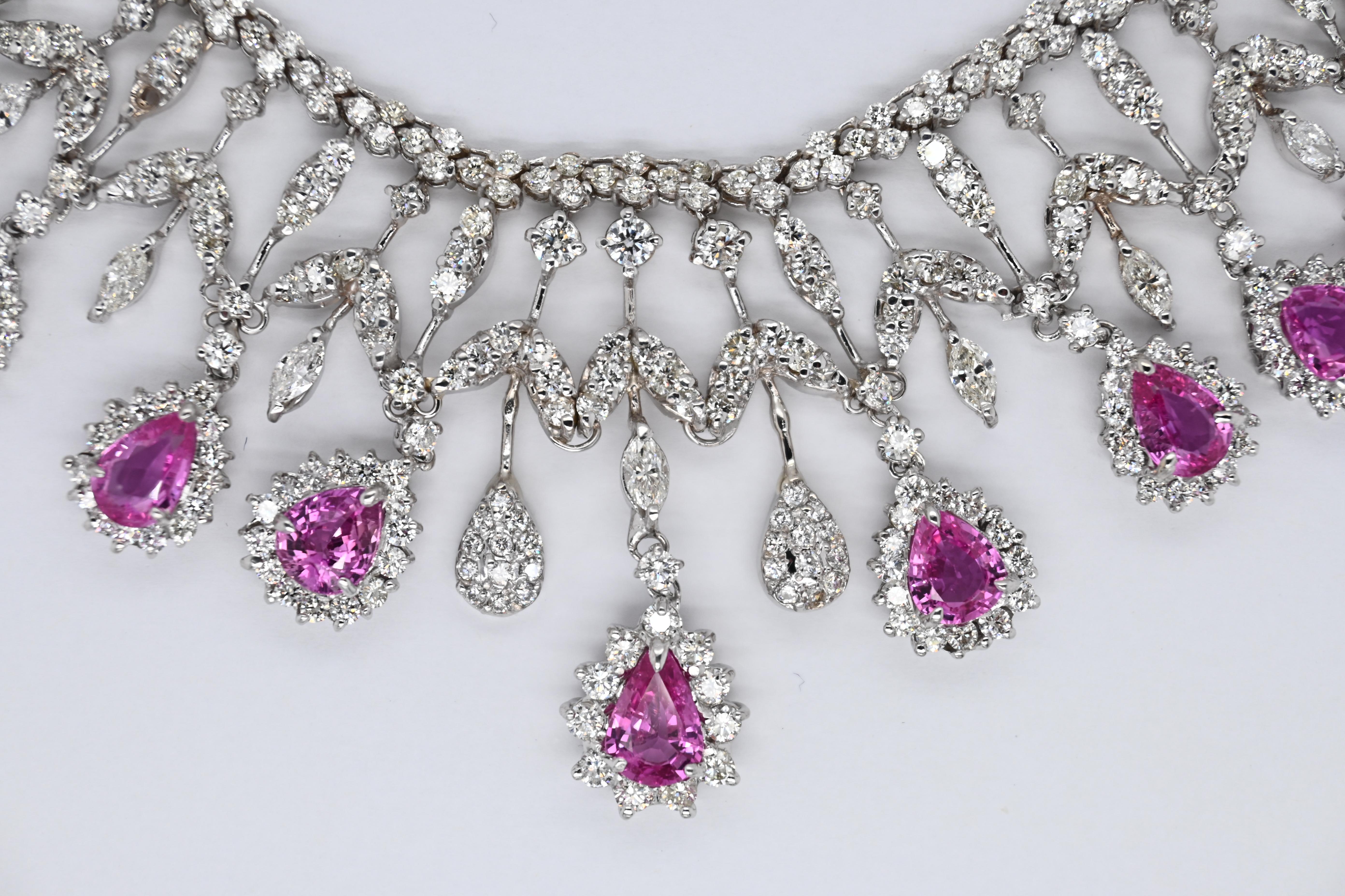 Halskette mit Diamanten und rosa Saphiren (Zeitgenössisch) im Angebot