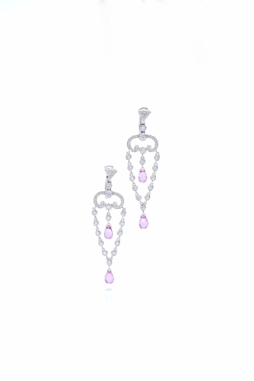 Adler Diamond and Pink Sapphire on White Gold Earrings.
Signed Adler.

Total height: 2.17 inches (5.50 centimeters).
Total weight: 6.67 grams.