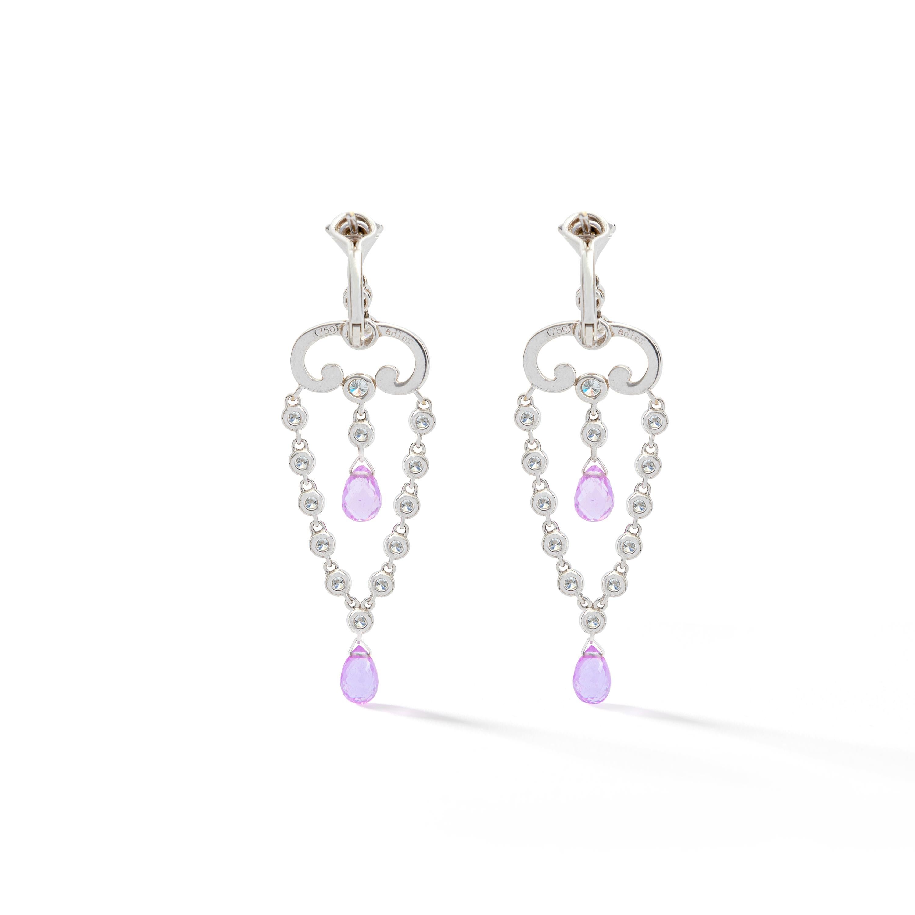 Women's or Men's Adler Diamond and Pink Sapphire on White Gold Earrings For Sale