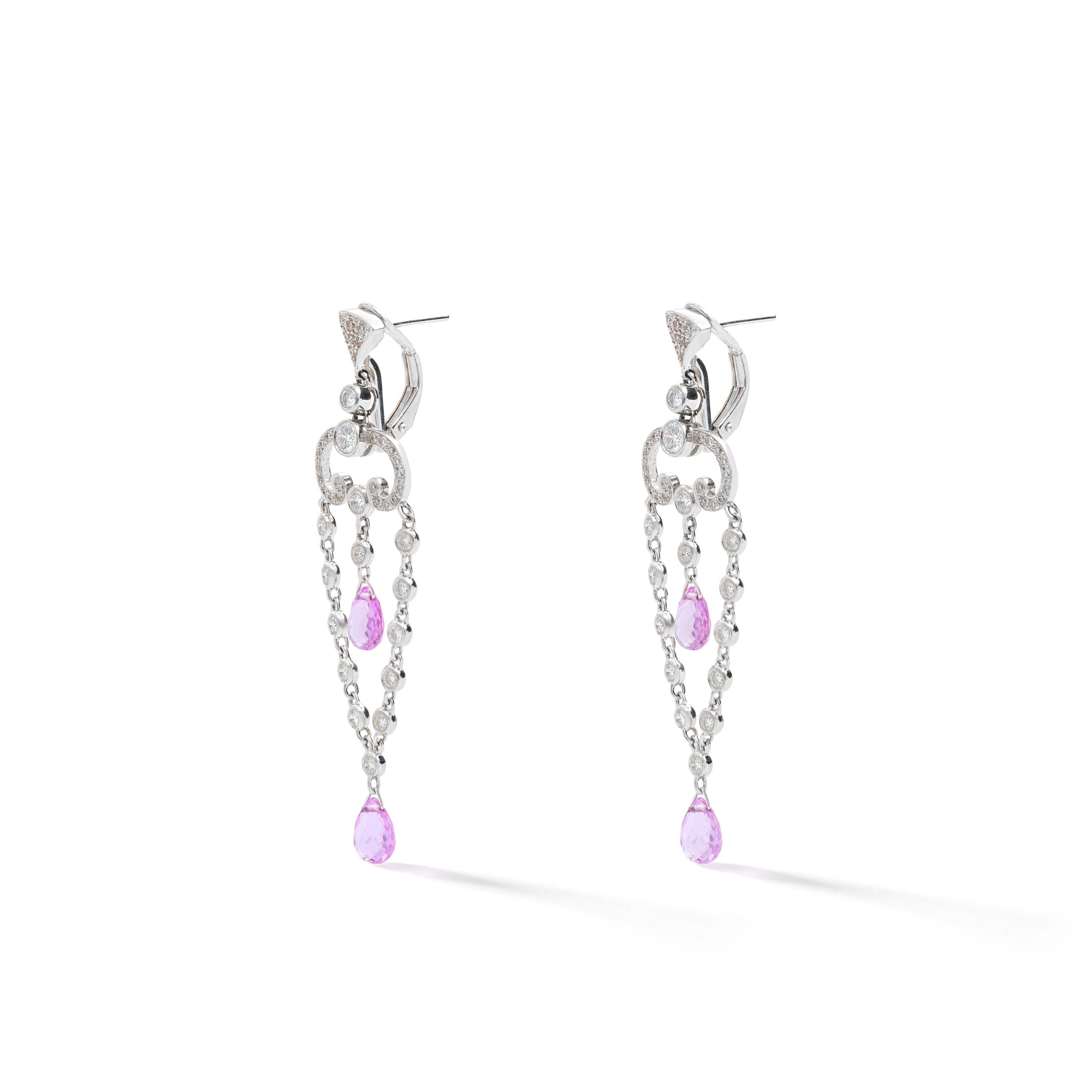 Adler Diamond and Pink Sapphire on White Gold Earrings In Excellent Condition For Sale In Geneva, CH