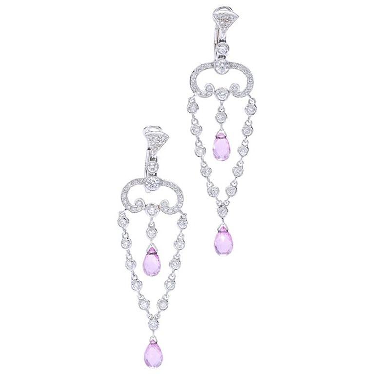 Adler Diamond and Pink Sapphire on White Gold Earrings For Sale