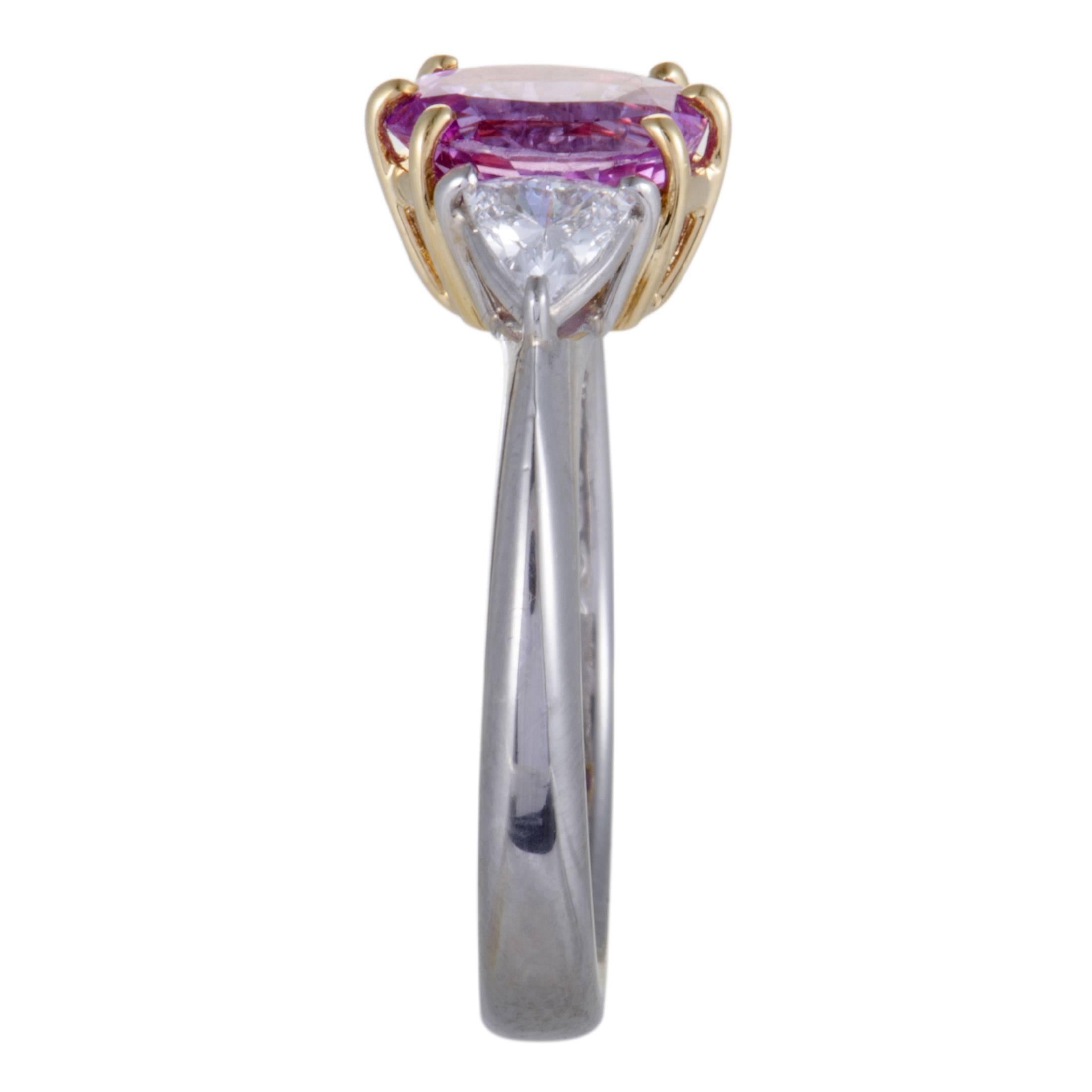 Diamond and Pink Sapphire Platinum and Gold Ring In Excellent Condition In Southampton, PA