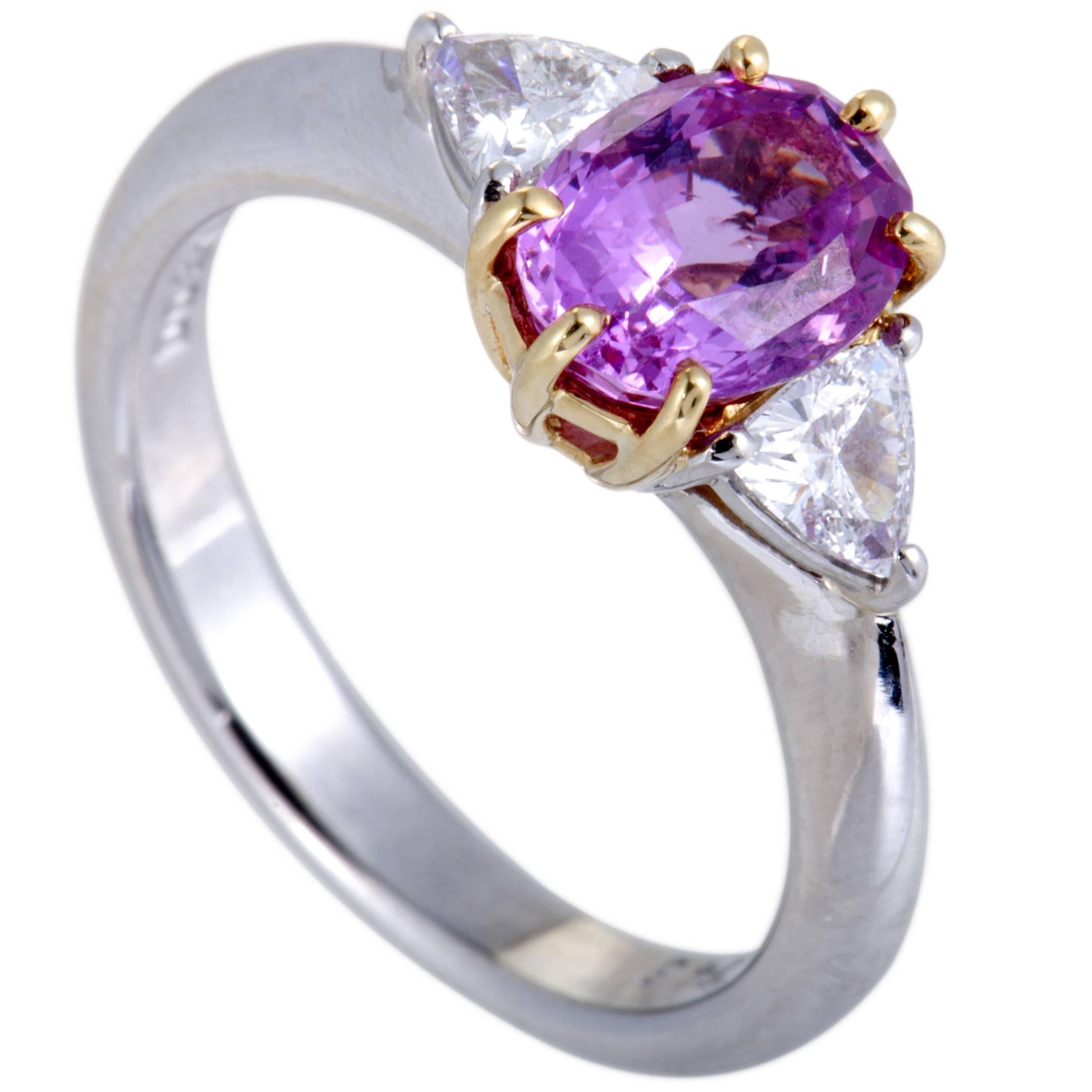 Diamond and Pink Sapphire Platinum and Gold Ring