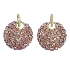 Diamond and Pink Sapphire Yellow Gold Disk Earrings