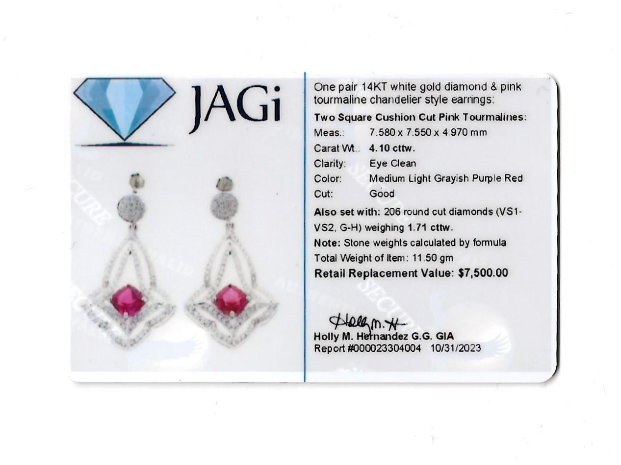 Women's Diamond and Pink Tourmaline Chandelier Dangle Earrings in 14 Karat White Gold For Sale