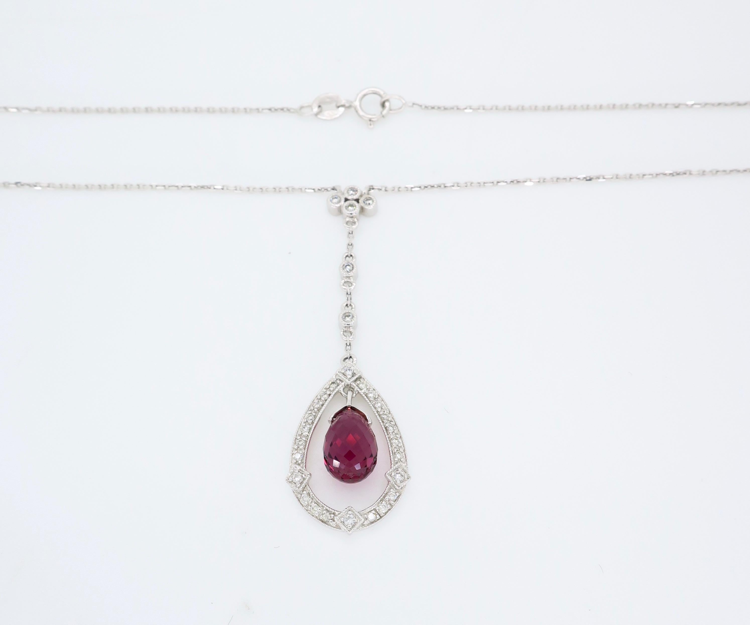 Diamond and Pink Tourmaline Drop Necklace 6