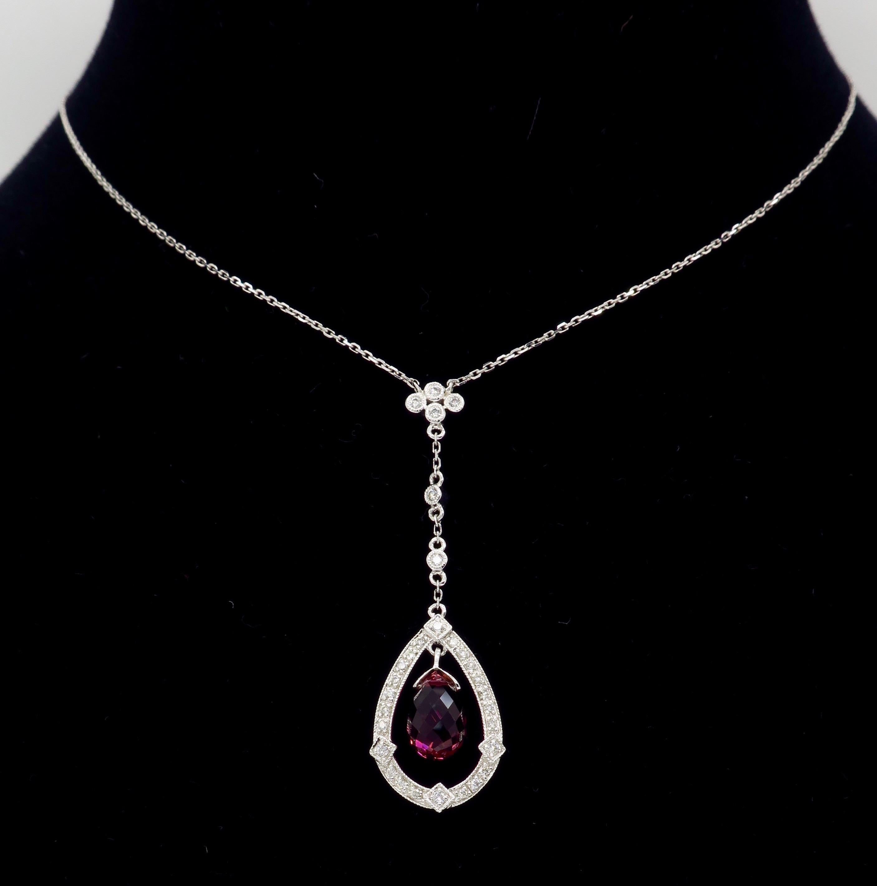 Diamond and Pink Tourmaline Drop Necklace 7