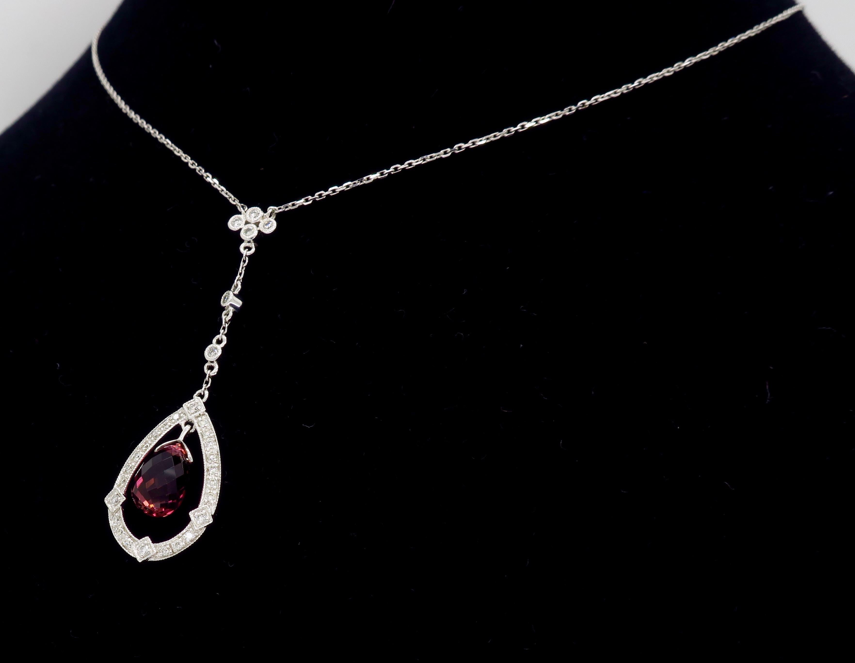 Diamond and Pink Tourmaline Drop Necklace 8