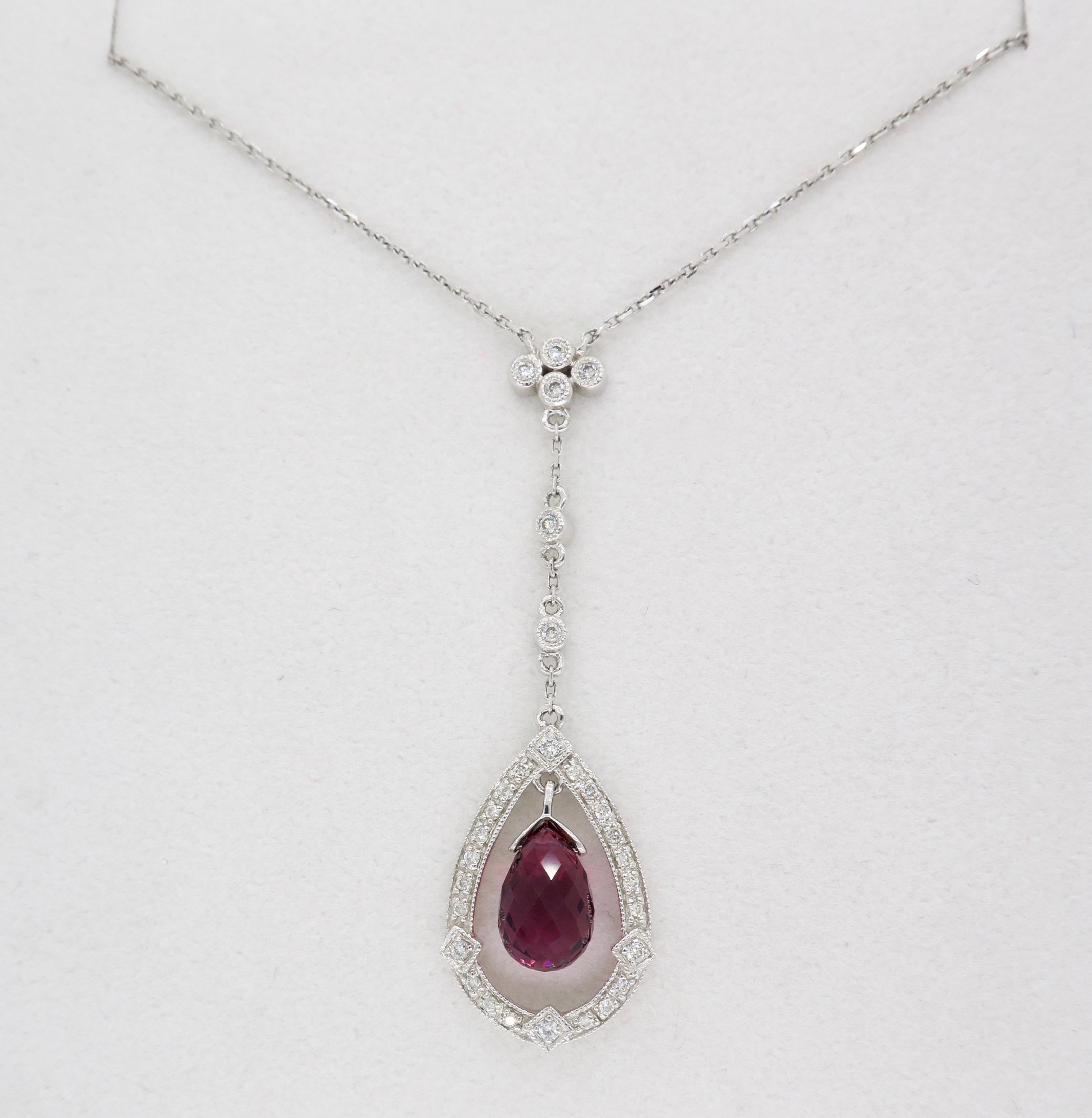 Diamond and Pink Tourmaline Drop Necklace 4