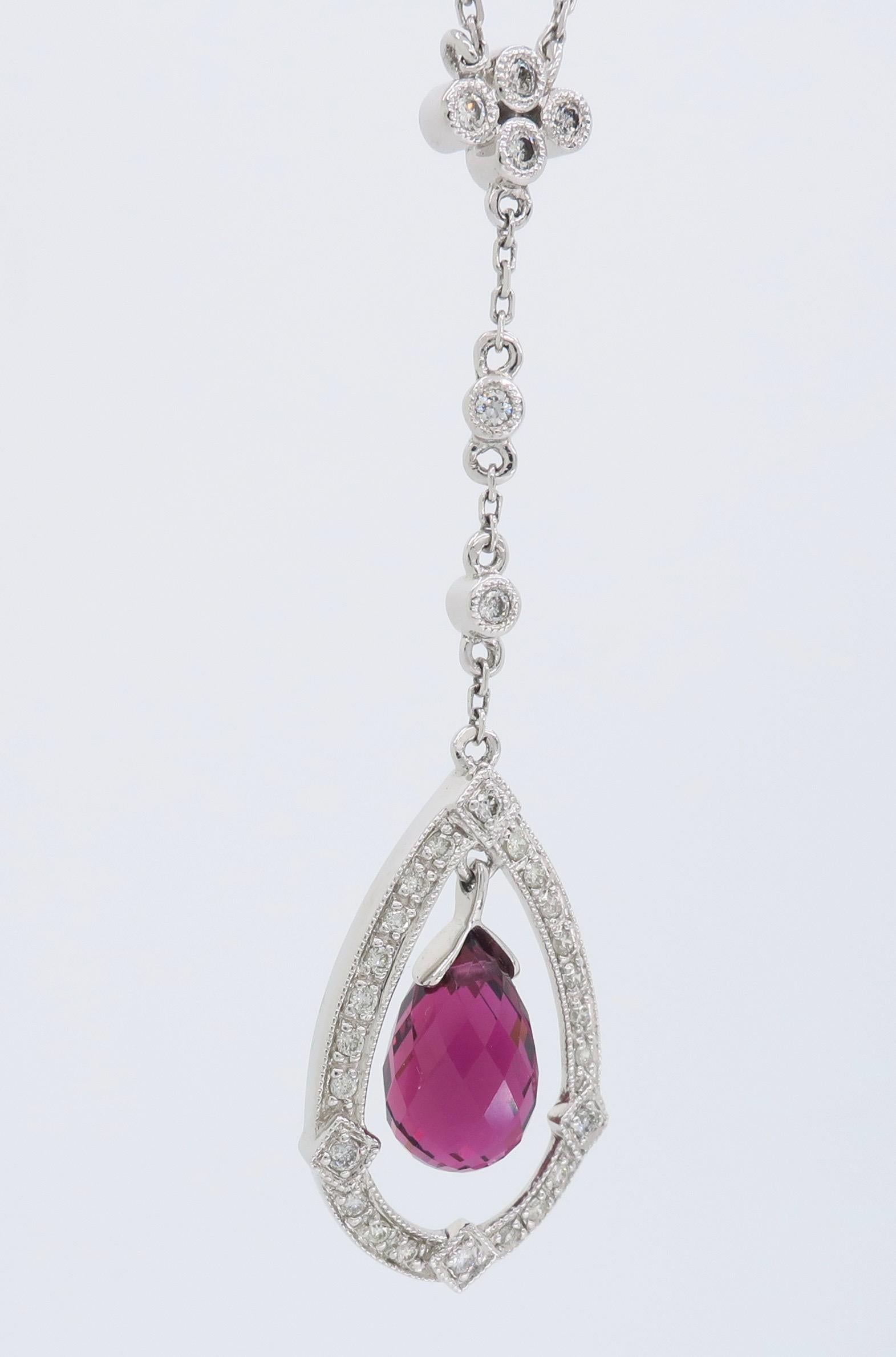 Diamond and Pink Tourmaline Drop Necklace 5