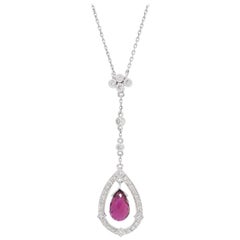 Diamond and Pink Tourmaline Drop Necklace