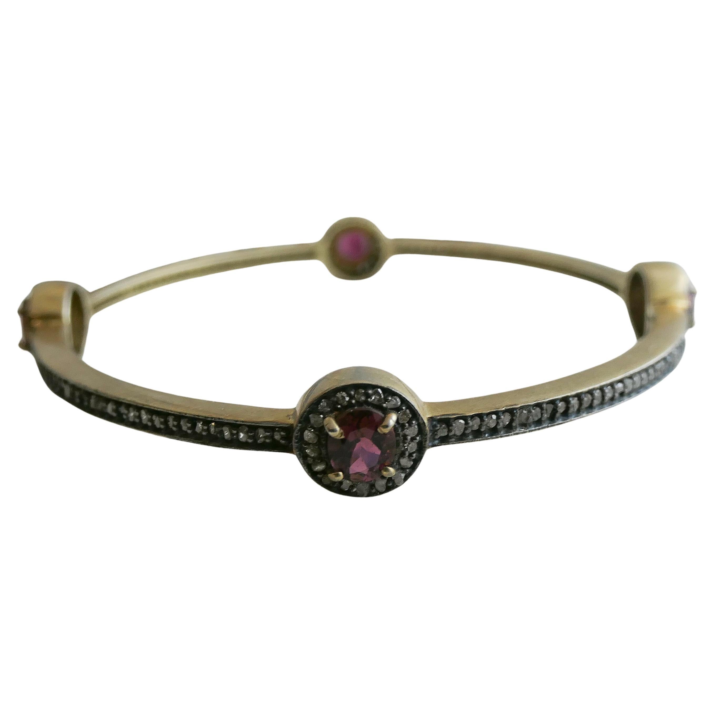 Bracciale in argento placcato oro con diamanti e tormalina rosa
