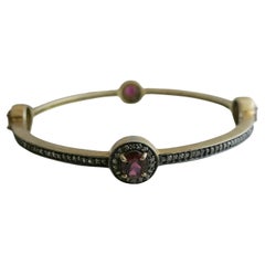 Diamond and Pink Tourmaline Gold Plated Sterlling Silver Bracelet