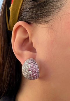 Diamond and Pink/Yellow Sapphire Dome Half-hoop Earrings 18k White Gold