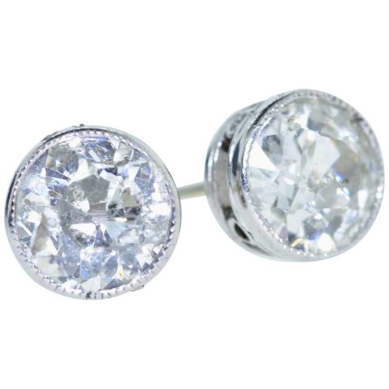Diamond and Platinum Antique Ear Studs, circa 1915 For Sale at 1stDibs