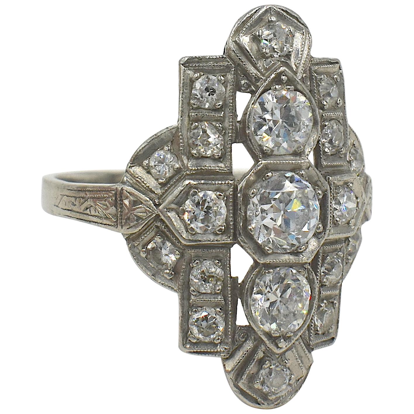 Diamond and Platinum Art Deco Ring, circa 1920 For Sale