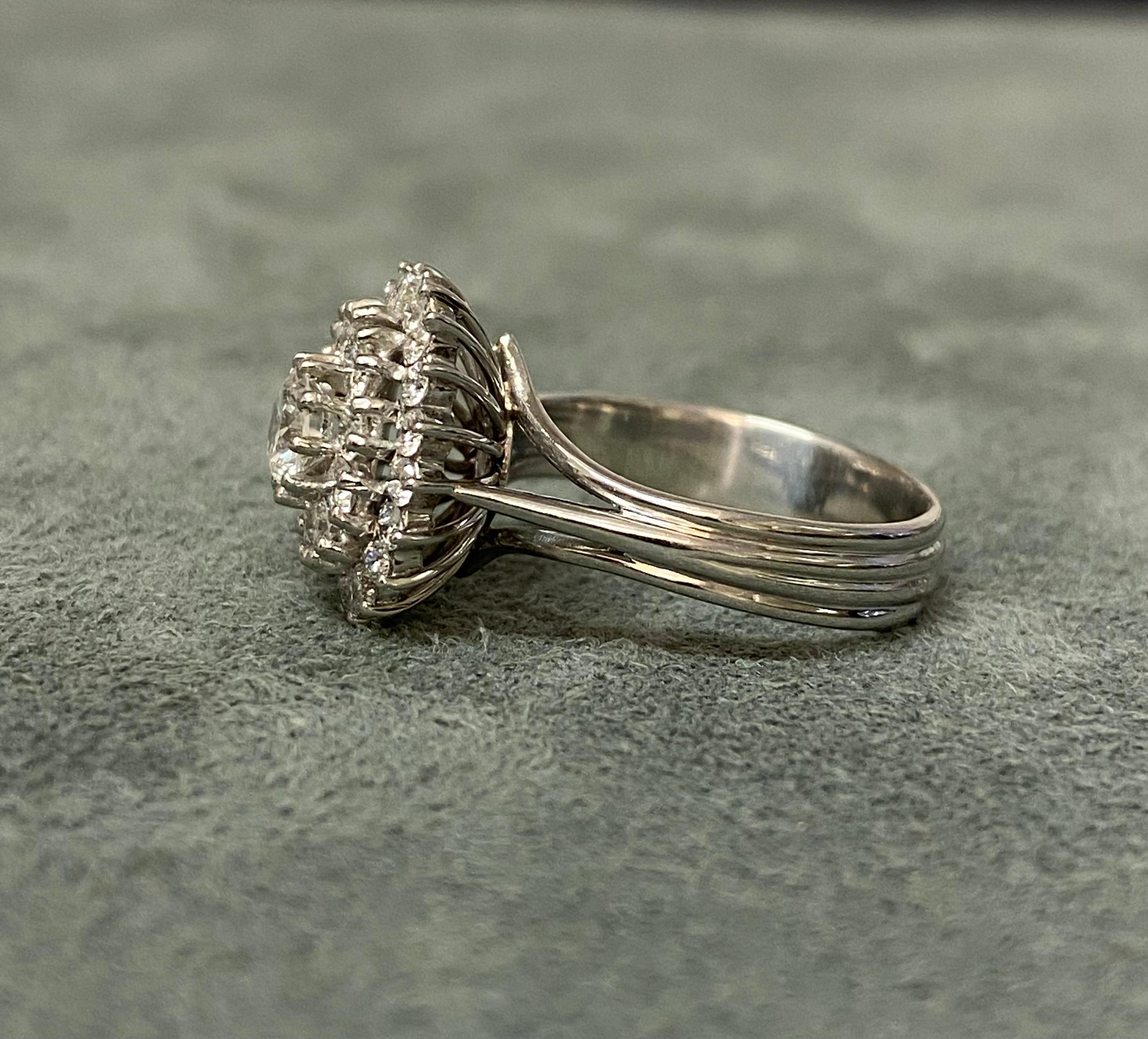 Women's Diamond and Platinum Cluster Ring For Sale