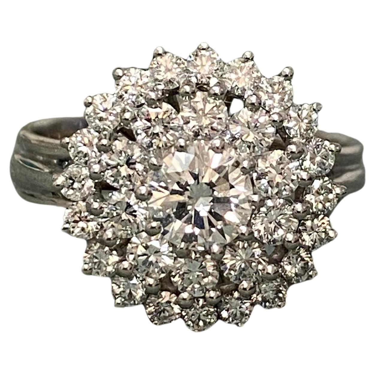 Diamond and Platinum Cluster Ring For Sale