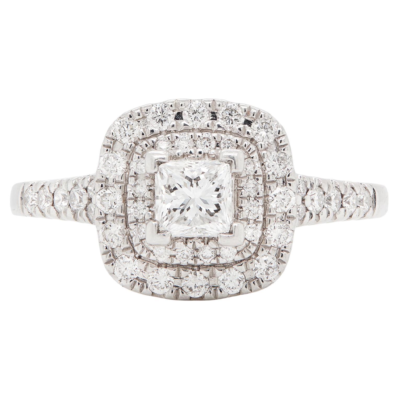 Diamond and Platinum Double Halo Cluster Engagement Ring