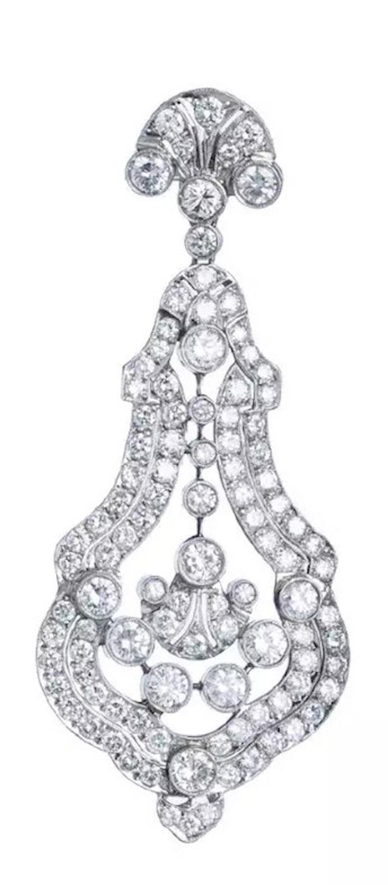 Diamond and Platinum Earrings Ear Pendants In Excellent Condition In Geneva, CH